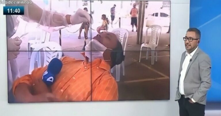 Repórter descobre que está com Covid-19 após teste ao vivo e reação chama atenção: ‘Não trocou, não?’