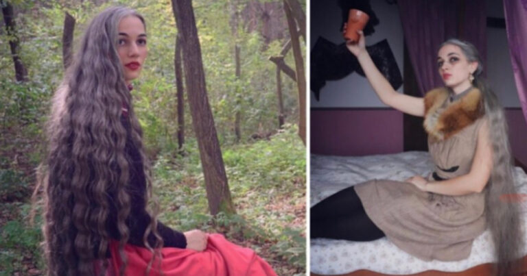 ‘Rapunzel’ grisalha lava o enorme cabelo apenas uma vez por mês e faz sucesso na web