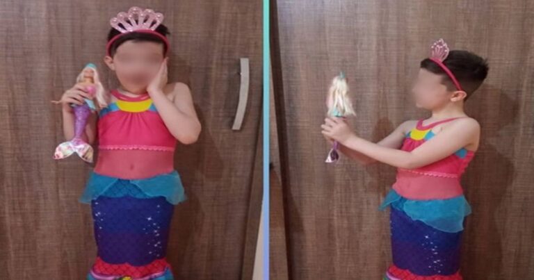 Mundo Mãe viraliza ao deixar filho brincar com boneca e usar fantasia de sereia: ‘O que importa é o sorriso dele’