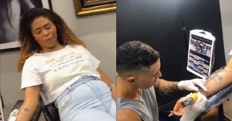 Com sonho de entrar no BBB23, mulher toma atitude inusitada e tatua rosto de Boninho no braço; veja o resultado
