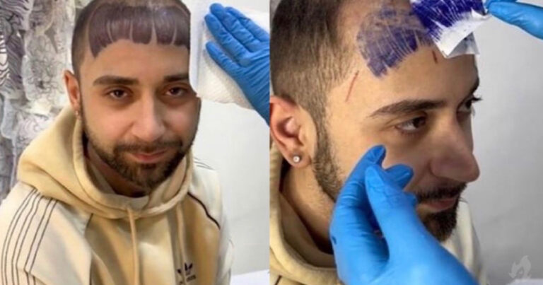 Homem careca faz tatuagem de franja e chora ao se olhar no espelho; Vídeo