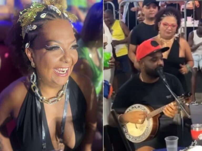 Esposa de Arlindo Cruz surge com o novo namorado ao lado dos filhos em roda de samba; vídeo