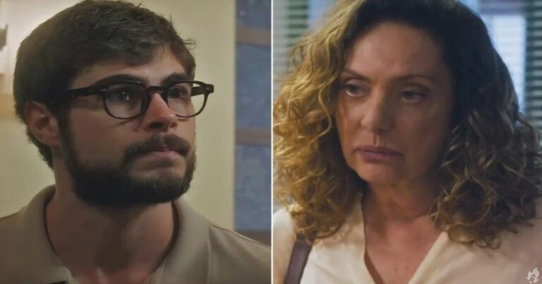 Terra e Paixão: vendo que o barco está afundando, Hélio tenta pular fora, mas Agatha da ultimato