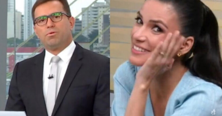 Rodrigo Bocardi cria saia justa para colega casada ao vivo: “Ah, se pega!”