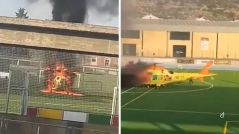 Vídeo: Helicóptero de emergência pega fogo com paciente a bordo