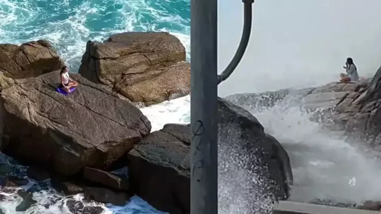 Vídeo mostra exato momento em que atriz é arrastada pelo mar enquanto fazia ioga
