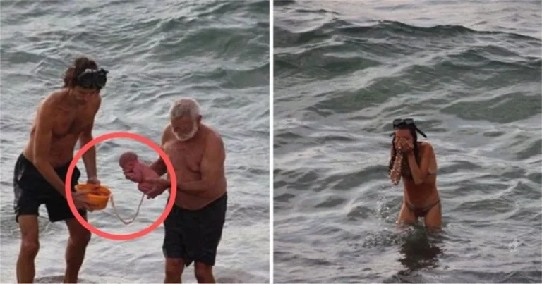 Eles imaginaram que ela estava mergulhando para nadar, porém então um bebê surgiu entre as ondas
