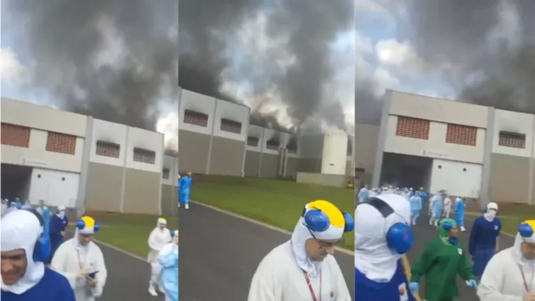 Incêndio de grandes proporções atinge fábrica de alimentos em Uberlândia