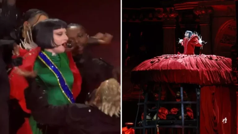 Gaga vira motivo de piada após romper vestido vermelho e aparecer com cores do Brasil