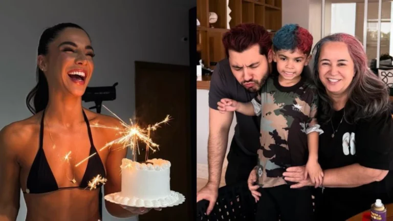 Gabriela Versiani mostra fotos de junho com Murilo Huff e o enteado Léo