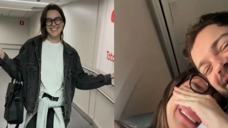 Atriz celebra 1º voo de avião após 7 anos para ir ao casório de Lancellotti