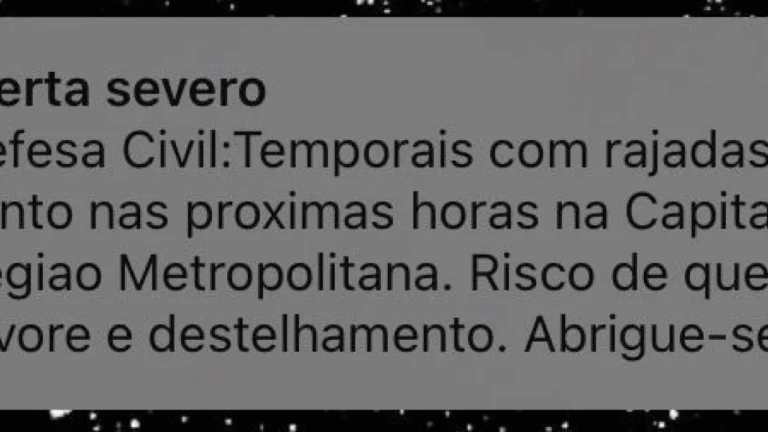 SP: Defesa Civil dispara alerta para temporais com rajadas de vento