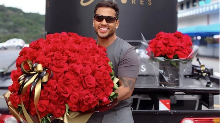 Solteiro, Lucas Guimarães ganha buquê de rosas gigante e mostra cartão