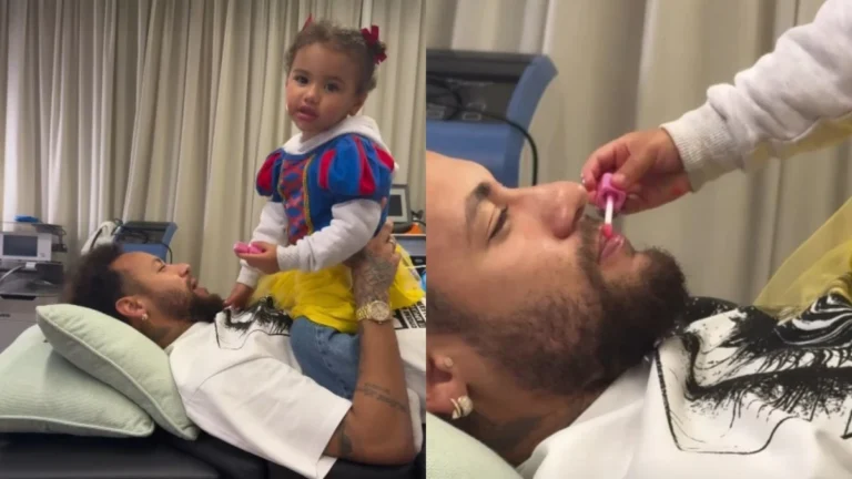 Mavie passa batom em Neymar e diverte a web; veja