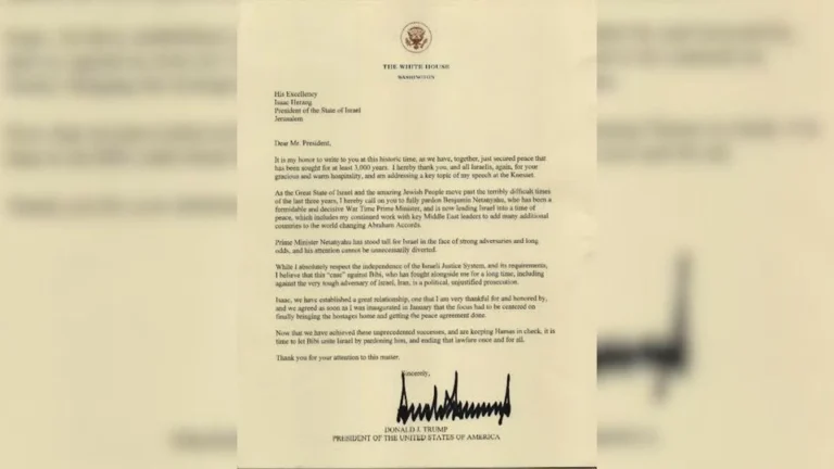 Trump envia carta pedindo que presidente de Israel perdoe Netanyahu