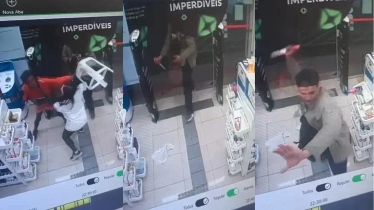 Vídeo: Mulher expulsa ladrões armados utilizando banco de plástico em MG
