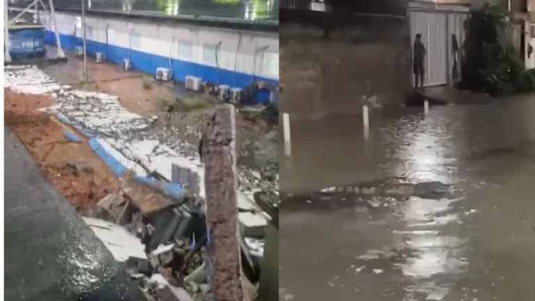 Chuva provoca alagamentos e queda de muro da UPA na Baixada Fluminense