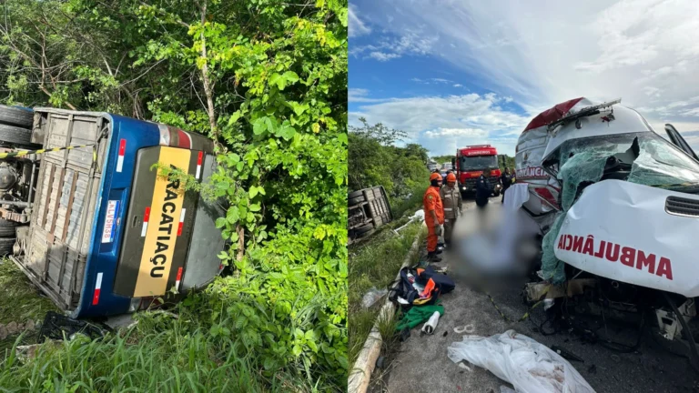 Mãe e filha morrem em acidente entre ambulância e micro-ônibus no Ceará