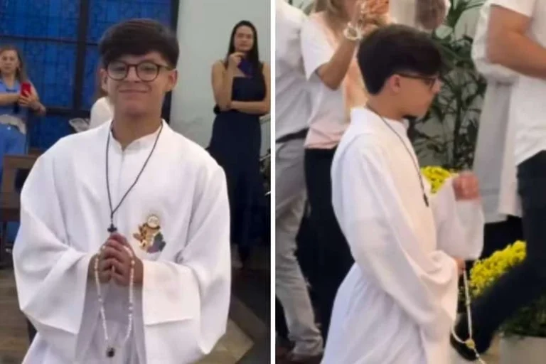 Filho de Cristiano Araújo aparece em foto de rito religioso e impressiona pela semelhança com o pai