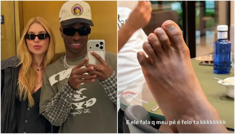 Virginia posta foto do pé de Vini Jr. e zoa: “E diz que o meu é feio”