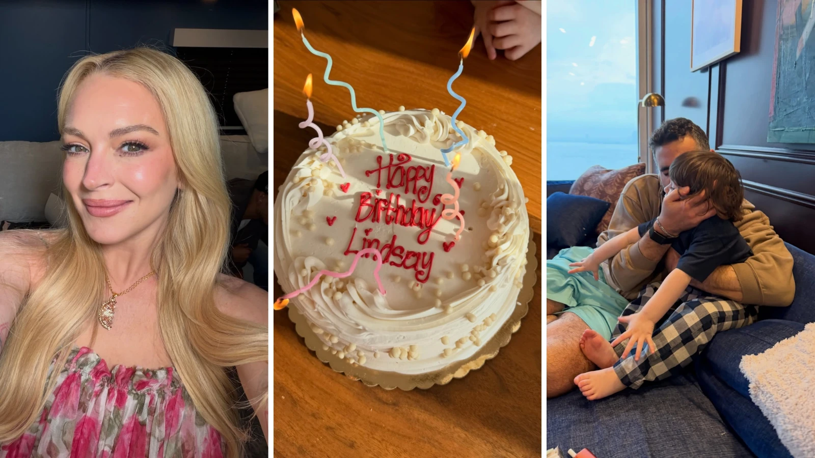 Lindsay Lohan mostra celebração dos 40 anos com filho e marido