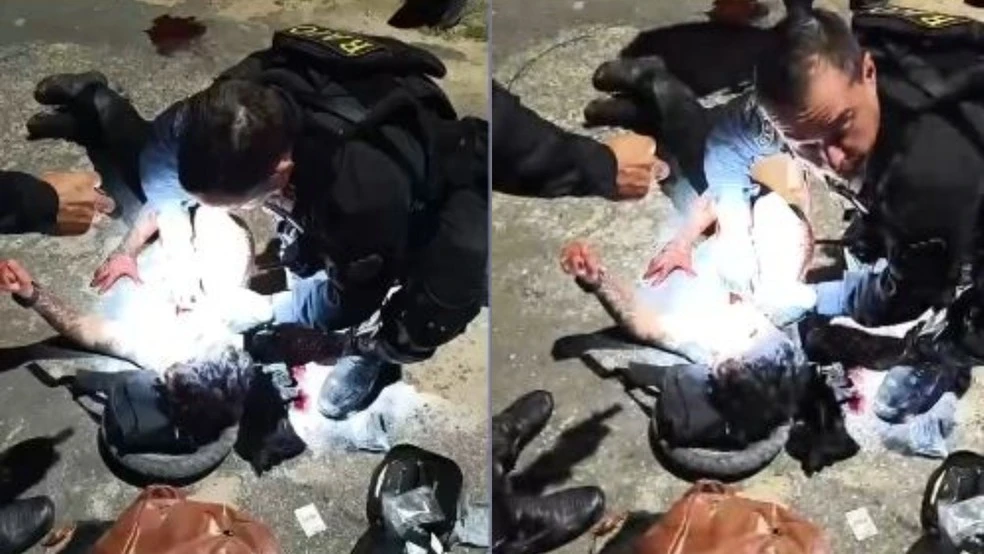 Motociclista é salvo por policial após levar facada no pescoço em assalto no Ceará; vídeo