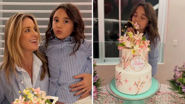 Filha de Ticiane Pinheiro faz sete anos e combina look com a mãe em festa